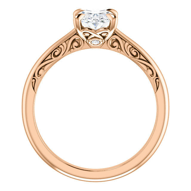 Oval Surprise Stone Solitaire with Scroll Accents