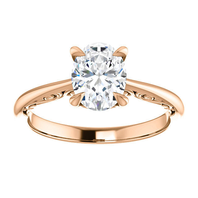 Oval Surprise Stone Solitaire with Scroll Accents