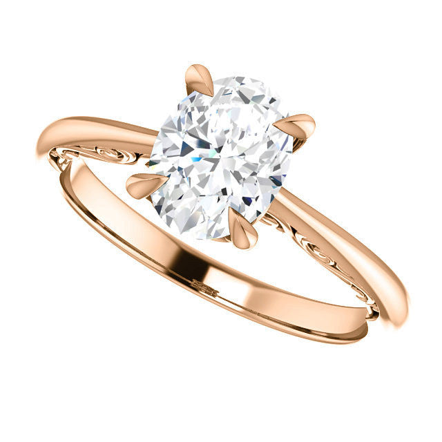 Oval Surprise Stone Solitaire with Scroll Accents