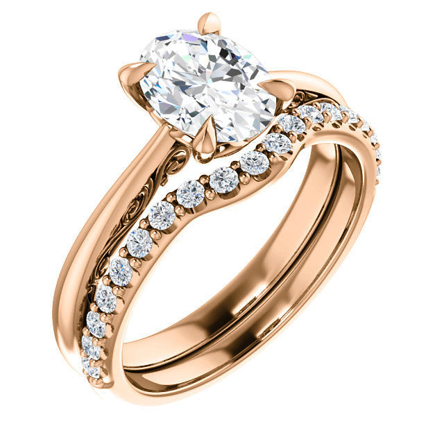 Oval Surprise Stone Solitaire with Scroll Accents