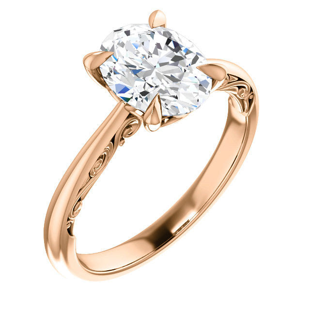 Oval Surprise Stone Solitaire with Scroll Accents