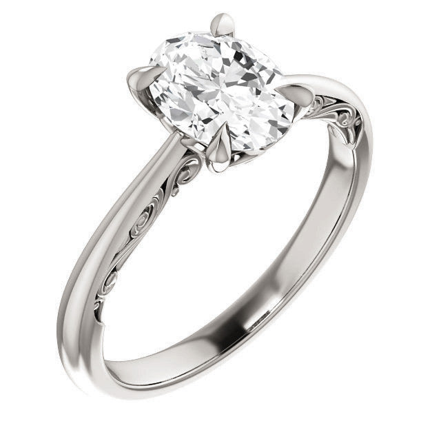 Oval Surprise Stone Solitaire with Scroll Accents