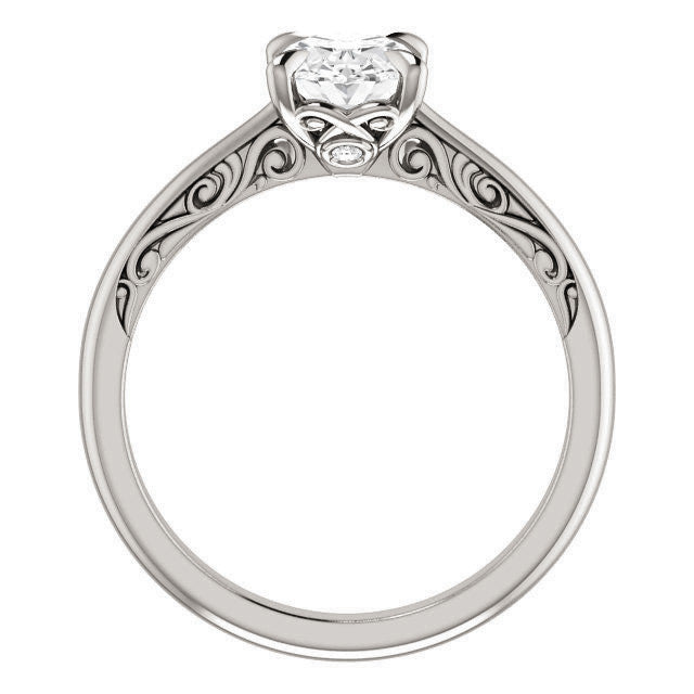 Oval Surprise Stone Solitaire with Scroll Accents