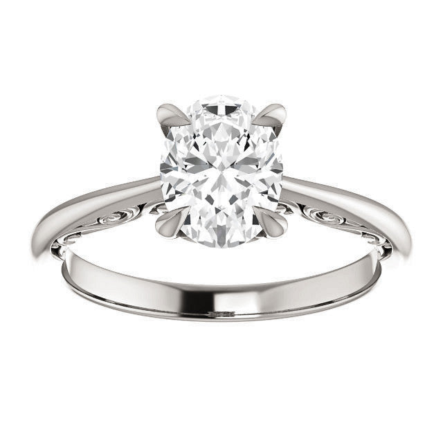 Oval Surprise Stone Solitaire with Scroll Accents
