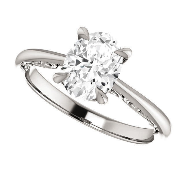 Oval Surprise Stone Solitaire with Scroll Accents