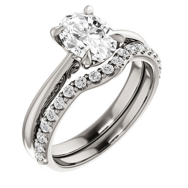 Oval Surprise Stone Solitaire with Scroll Accents