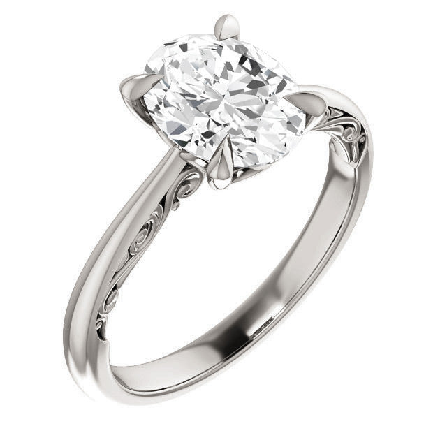Oval Surprise Stone Solitaire with Scroll Accents
