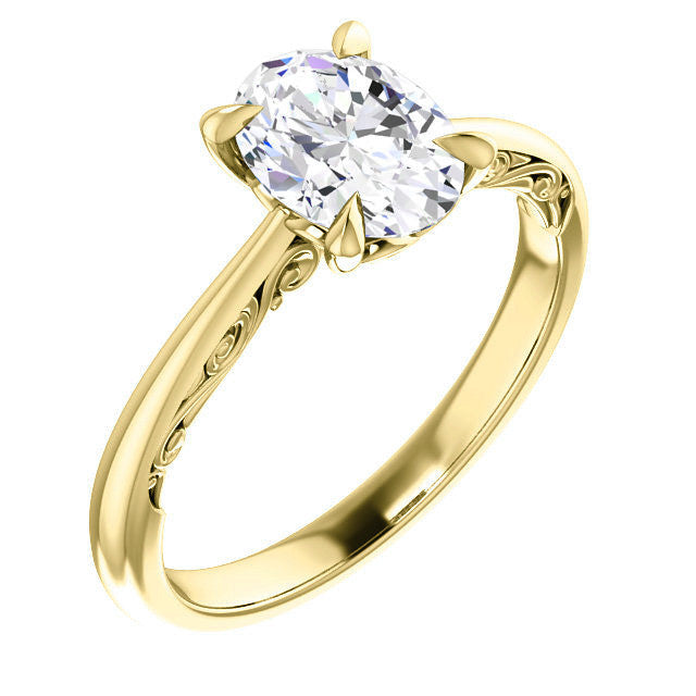 Oval Surprise Stone Solitaire with Scroll Accents