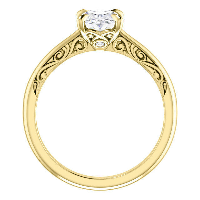Oval Surprise Stone Solitaire with Scroll Accents