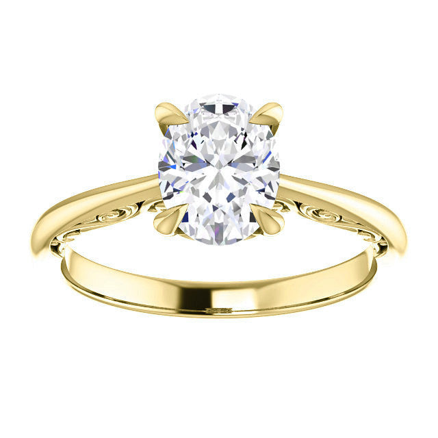 Oval Surprise Stone Solitaire with Scroll Accents
