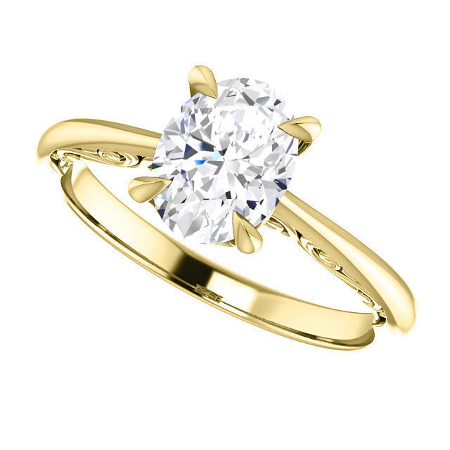 Oval Surprise Stone Solitaire with Scroll Accents