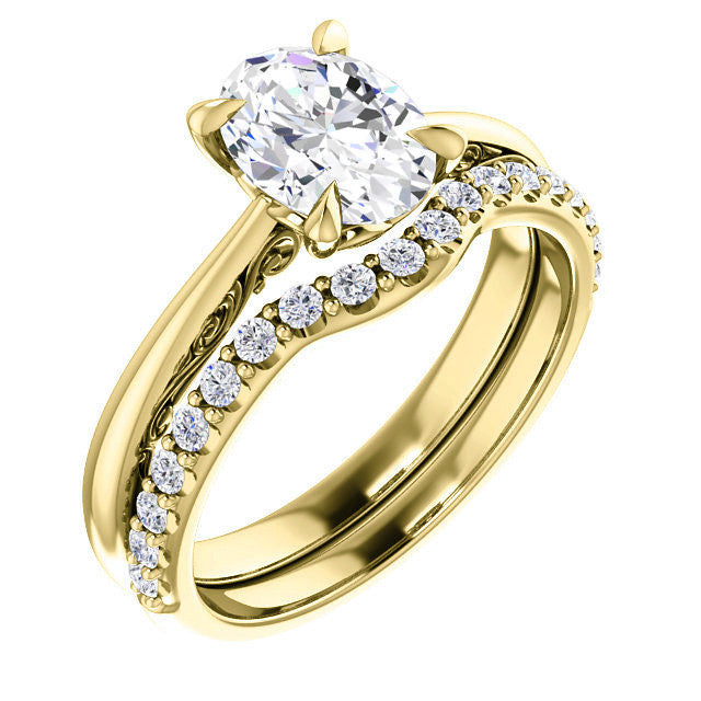 Oval Surprise Stone Solitaire with Scroll Accents