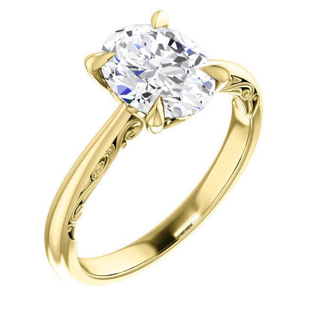 Oval Surprise Stone Solitaire with Scroll Accents