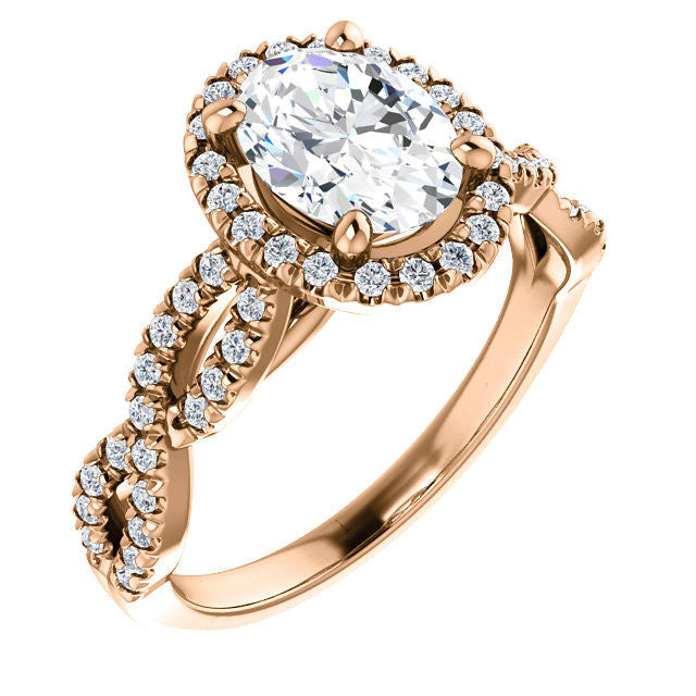 Oval Moissanite Halo Engagement Ring with Twisted Band