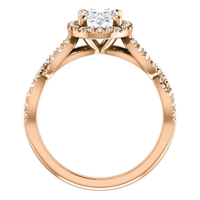 Oval Moissanite Halo Engagement Ring with Twisted Band