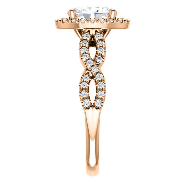 Oval Moissanite Halo Engagement Ring with Twisted Band