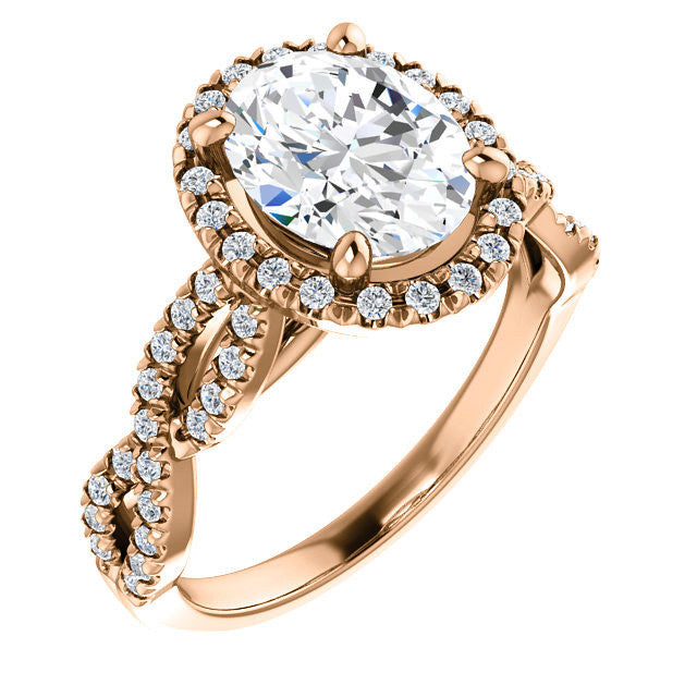 Oval Moissanite Halo Engagement Ring with Twisted Band