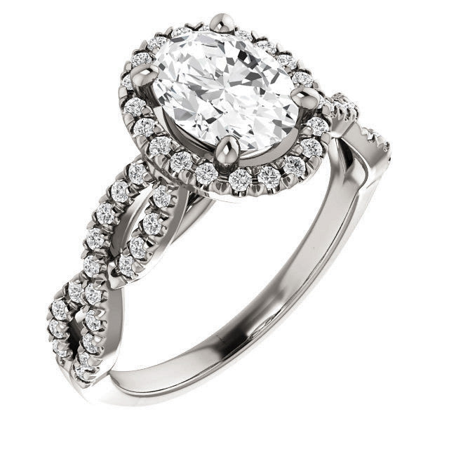 Oval Moissanite Halo Engagement Ring with Twisted Band
