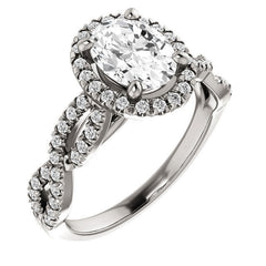 Oval Moissanite Halo Engagement Ring with Twisted Band
