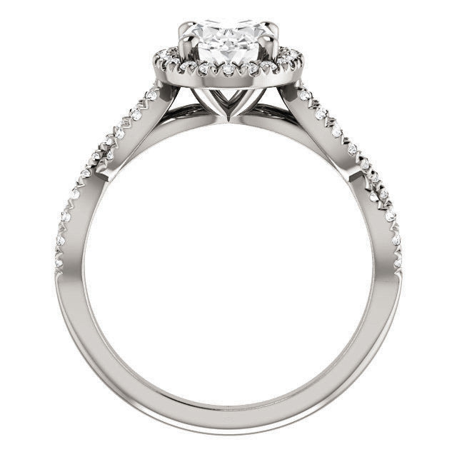 Oval Moissanite Halo Engagement Ring with Twisted Band