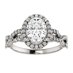 Oval Moissanite Halo Engagement Ring with Twisted Band