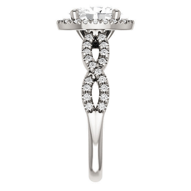 Oval Moissanite Halo Engagement Ring with Twisted Band