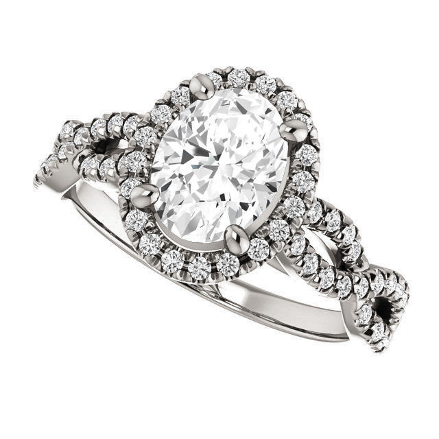 Oval Moissanite Halo Engagement Ring with Twisted Band