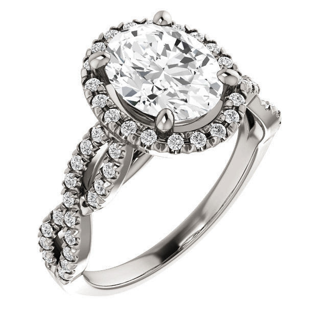 Oval Moissanite Halo Engagement Ring with Twisted Band