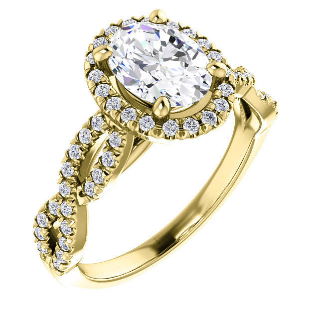 Oval Moissanite Halo Engagement Ring with Twisted Band