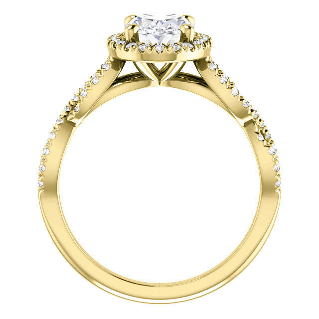 Oval Moissanite Halo Engagement Ring with Twisted Band