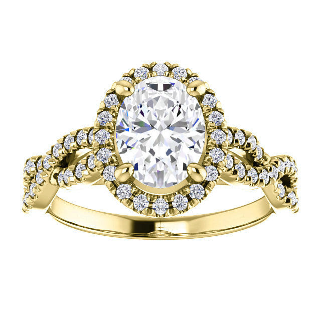 Oval Moissanite Halo Engagement Ring with Twisted Band