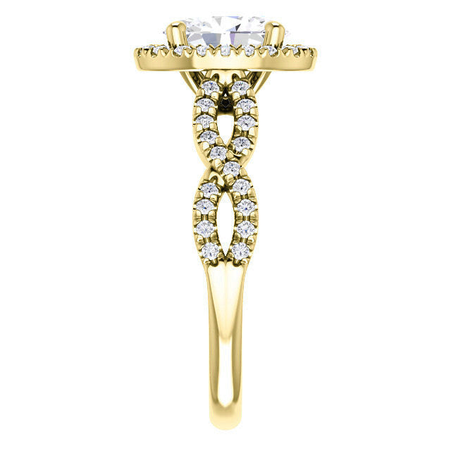 Oval Moissanite Halo Engagement Ring with Twisted Band