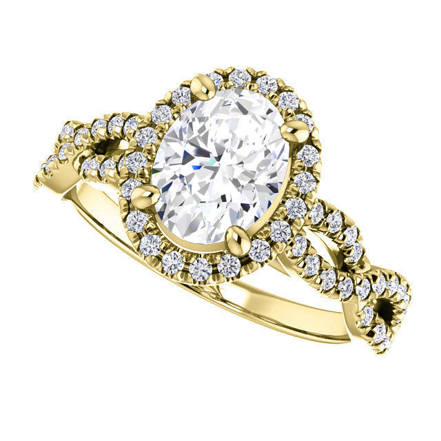 Oval Moissanite Halo Engagement Ring with Twisted Band