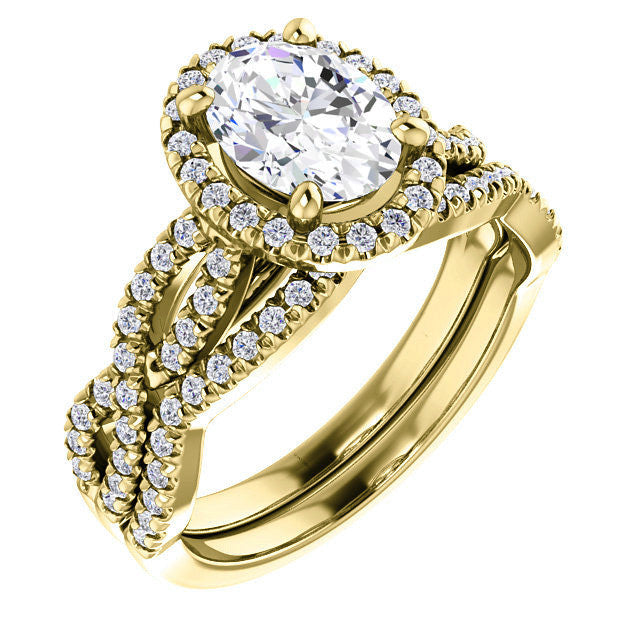 Oval Moissanite Halo Engagement Ring with Twisted Band