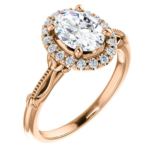 Halo and Floral Accents Oval cut Moissanite Engagement Ring