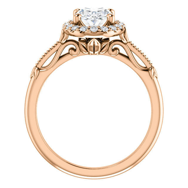Halo and Floral Accents Oval cut Moissanite Engagement Ring