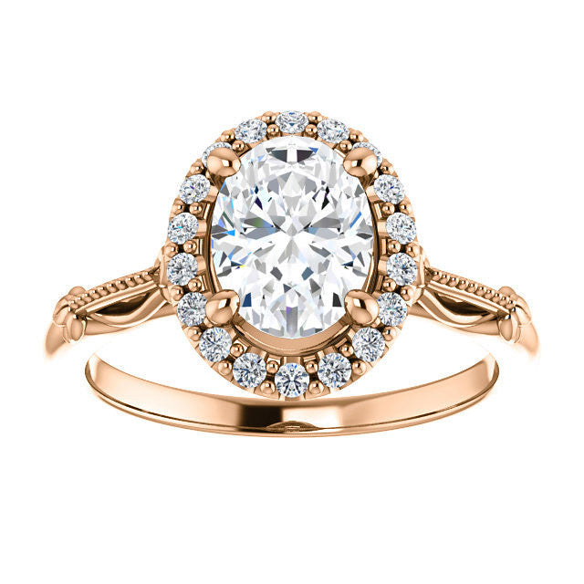 Halo and Floral Accents Oval cut Moissanite Engagement Ring