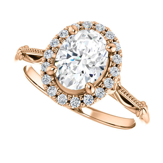 Halo and Floral Accents Oval cut Moissanite Engagement Ring