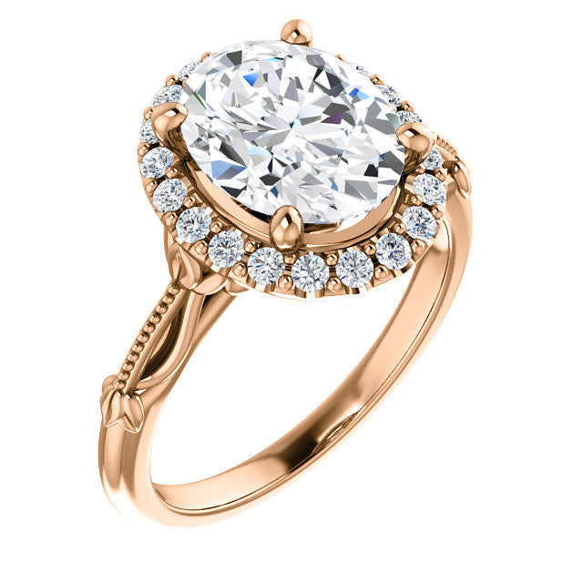 Halo and Floral Accents Oval cut Moissanite Engagement Ring