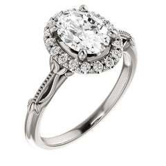 Halo and Floral Accents Oval cut Moissanite Engagement Ring