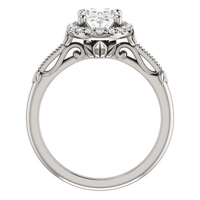 Halo and Floral Accents Oval cut Moissanite Engagement Ring