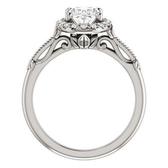 Halo and Floral Accents Oval cut Moissanite Engagement Ring