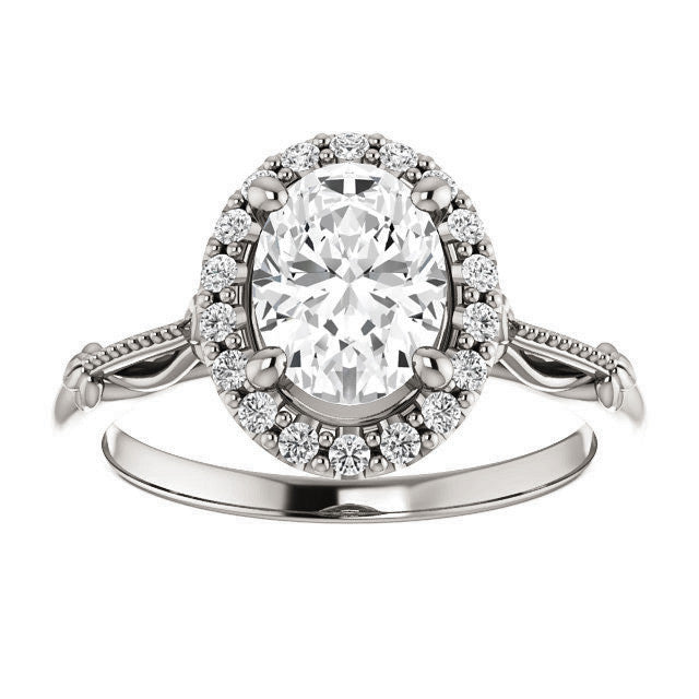 Halo and Floral Accents Oval cut Moissanite Engagement Ring