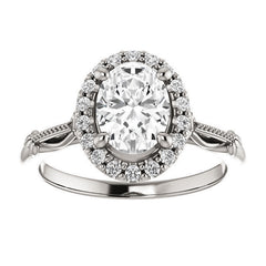 Halo and Floral Accents Oval cut Moissanite Engagement Ring