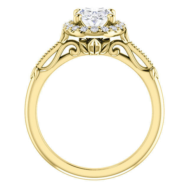 Halo and Floral Accents Oval cut Moissanite Engagement Ring