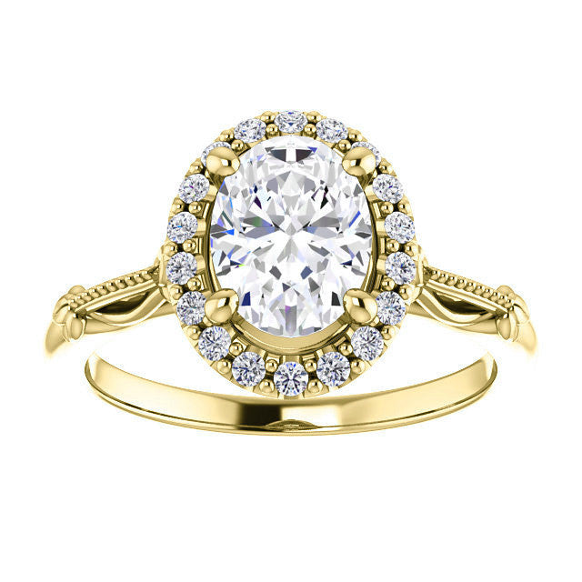 Halo and Floral Accents Oval cut Moissanite Engagement Ring