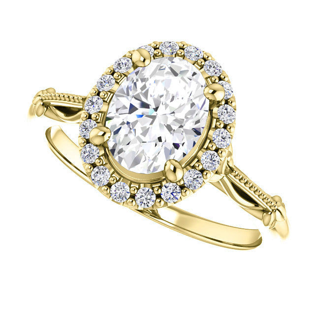 Halo and Floral Accents Oval cut Moissanite Engagement Ring