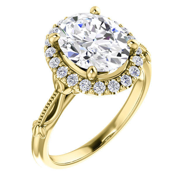 Halo and Floral Accents Oval cut Moissanite Engagement Ring