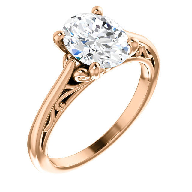 Oval Scroll Accent Cathedral Moissanite Solitaire Ring