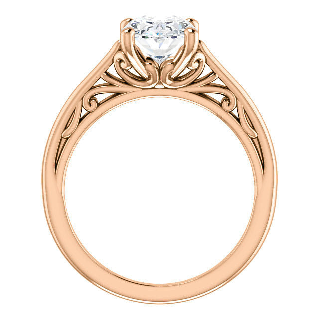 Oval Scroll Accent Cathedral Moissanite Solitaire Ring